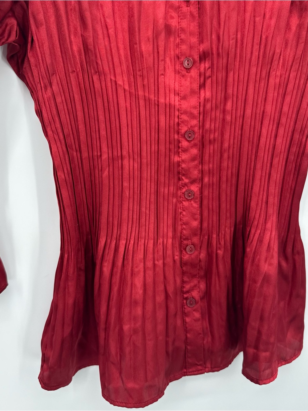 Serenade Red Pleated Button Front Blouse Bell Sleeve Y2K Size Large - Picture 5 of 10